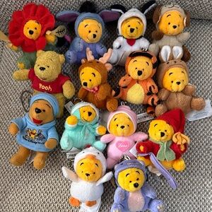 Disney Winnie the Pooh Mini Plush - Keychains.  Lot of 14